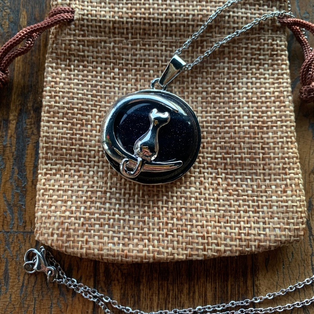 Crystal Cat Necklace | Kitty Cat Jewelry | Blue Sandstone Necklace | Teen Gift